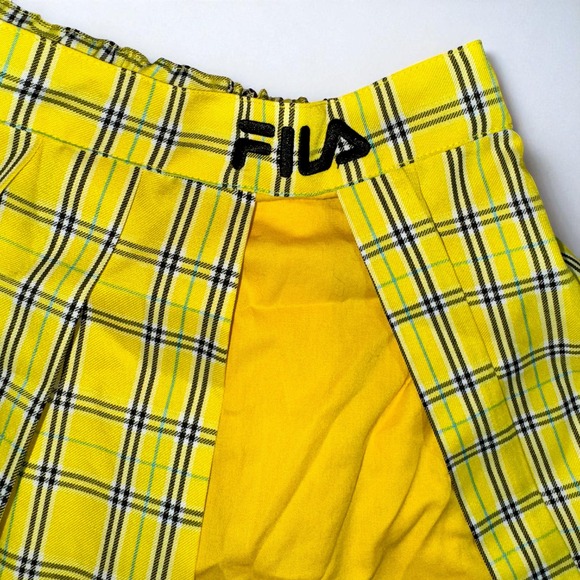 RARE S Japan FILA Yellow‎ Plaid Pleated Skort Skirt Sporty Y2k Clueless - Picture 2 of 6